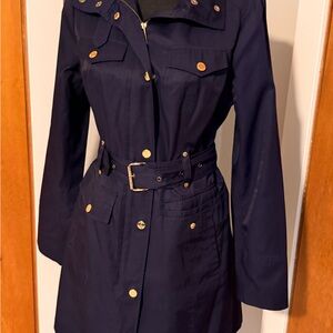Michael Kors Navy Trench Coat with Gold Buttons